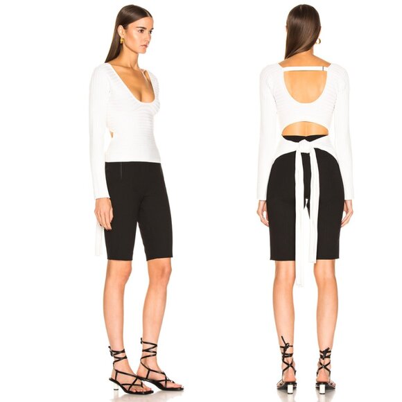 Tibi Decollete Rib Knit Wrap Sweater Long Sleeves Open Back Cut-out White Sz XS - Picture 2 of 10